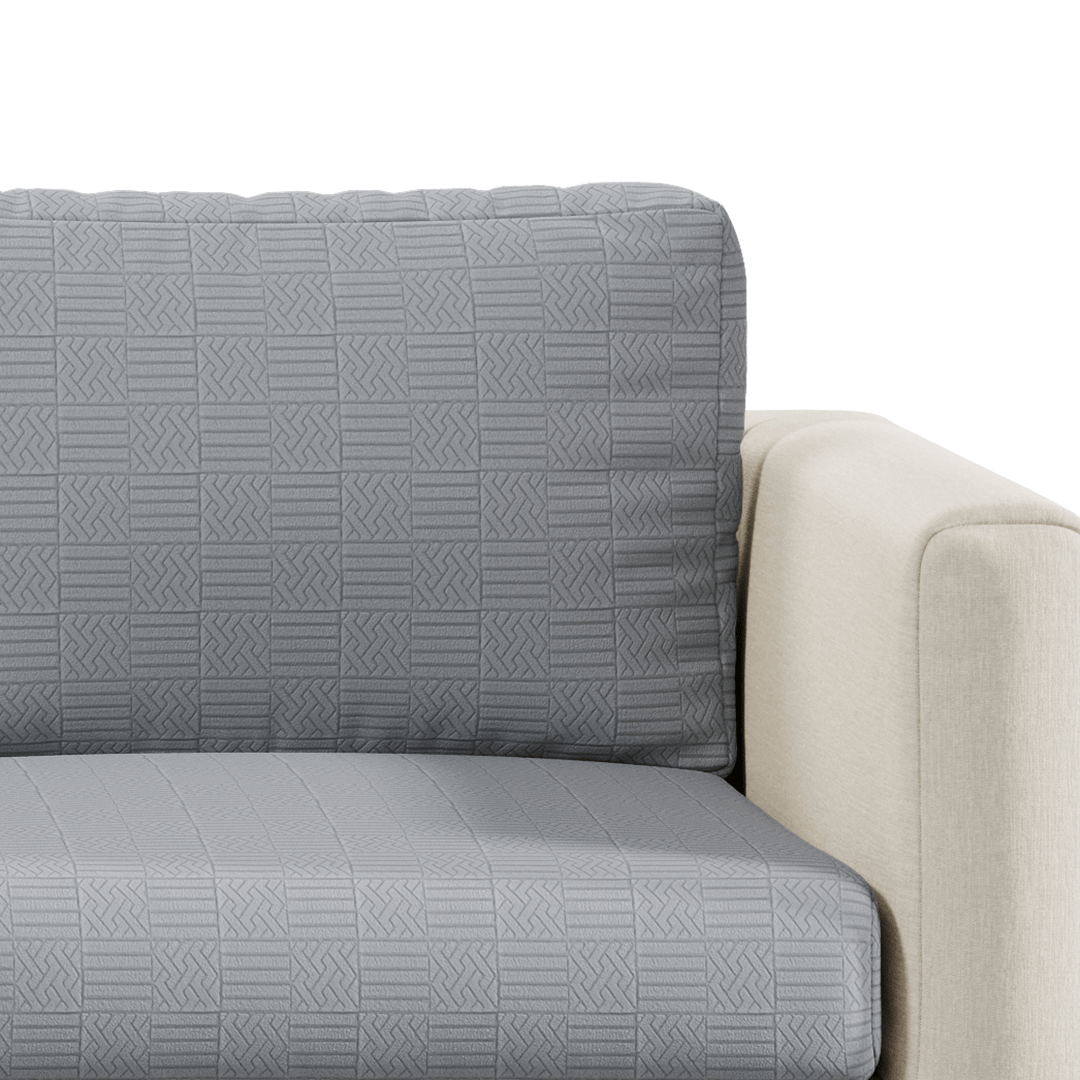 Close-up of Checkered pattern Magic Sofa Cover fabric in Chrome Grey
