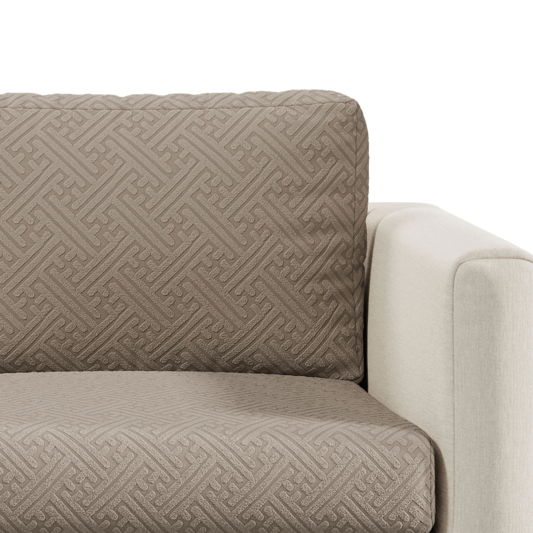 Close-up of Maze pattern Magic Sofa Cover fabric in Camel Brown