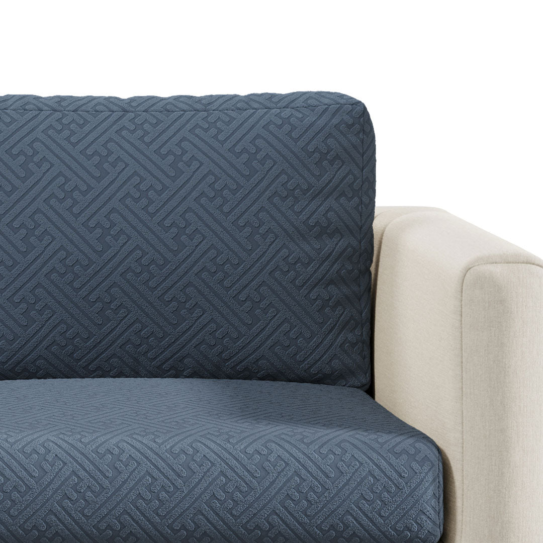 Close-up of Maze pattern Magic Sofa Cover fabric in Metal Grey