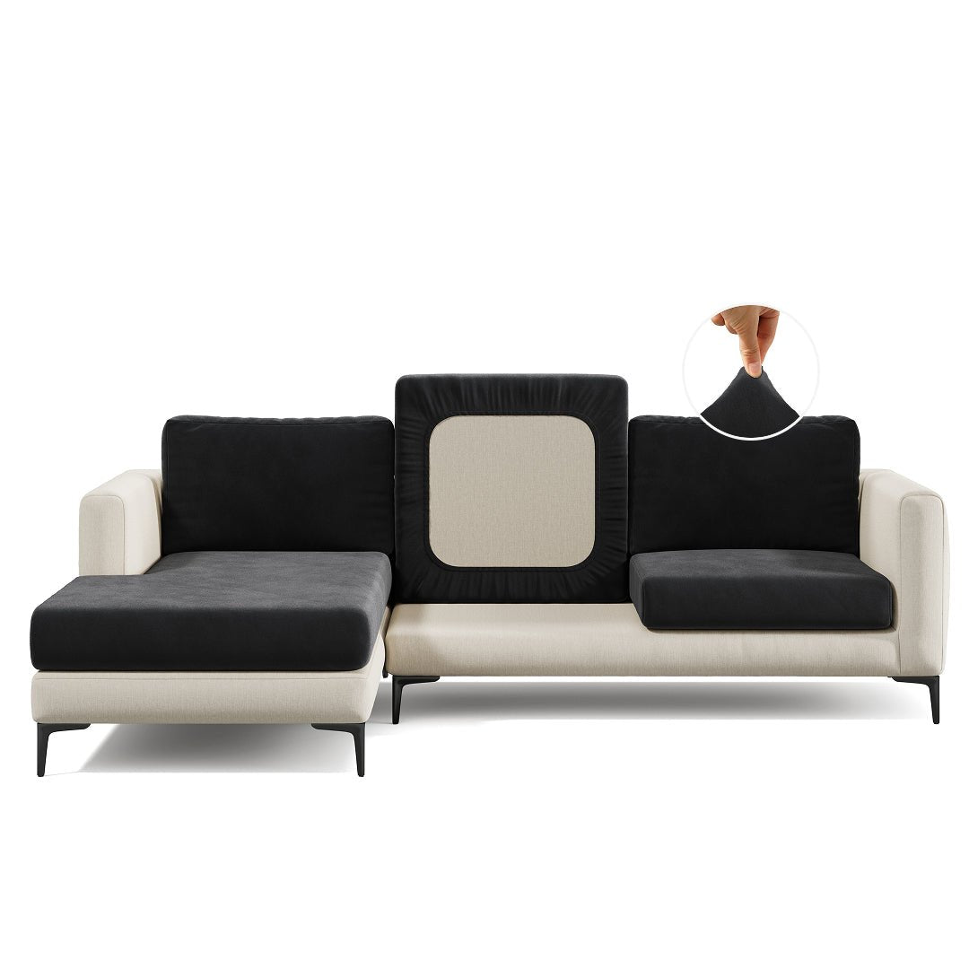 Magic Sofa Cover Modern in Charcoal Grey on a sectional sofa, white background