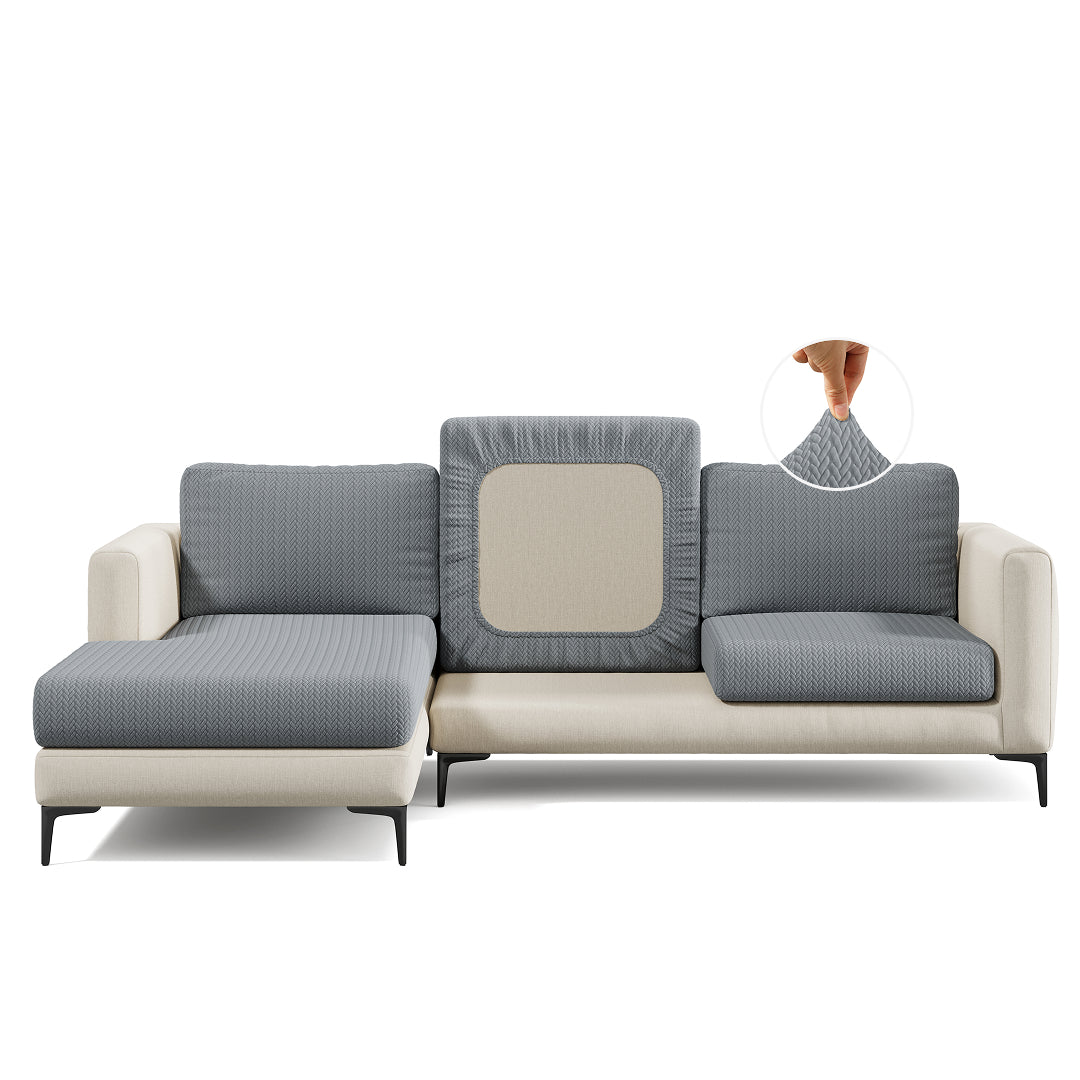 Wheat pattern Magic Sofa Cover in Charcoal Grey on a sectional sofa, white background