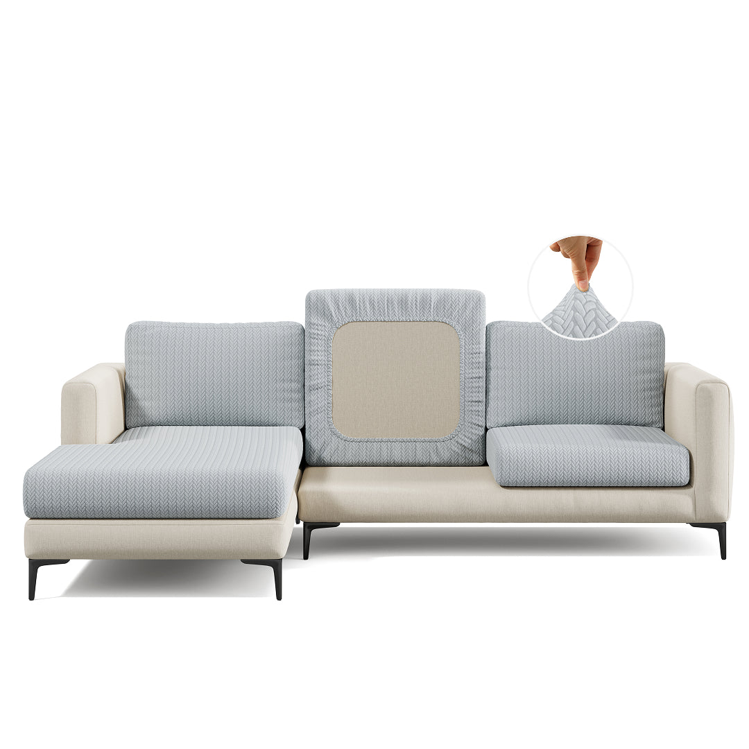 Wheat pattern Magic Sofa Cover in Chrome Grey on a sectional sofa, white background