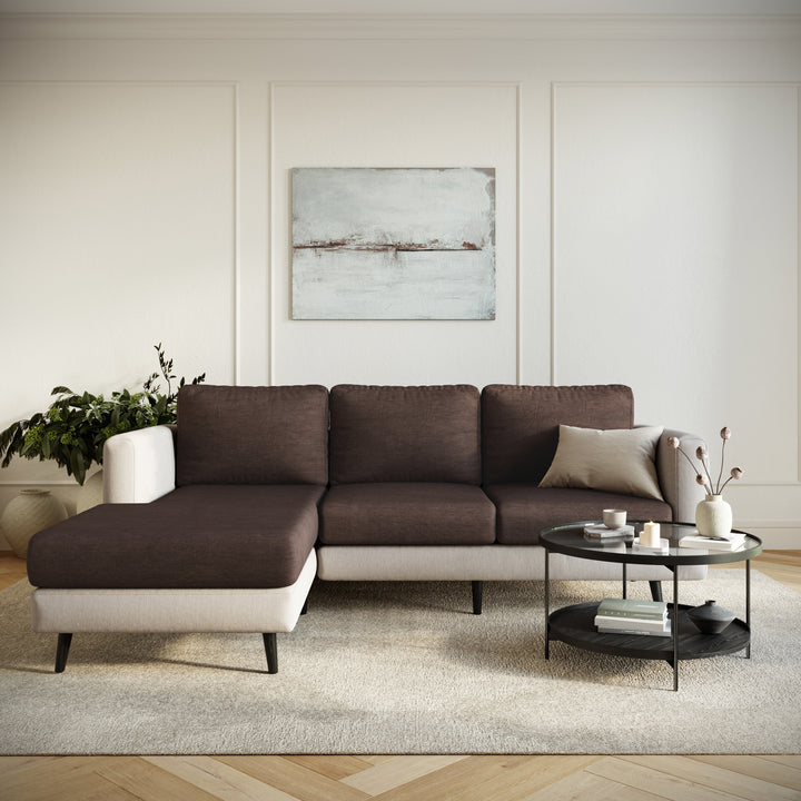 Miracle Sofa Cover Plush in Espresso on the cushions of a chaise sectional in a living room