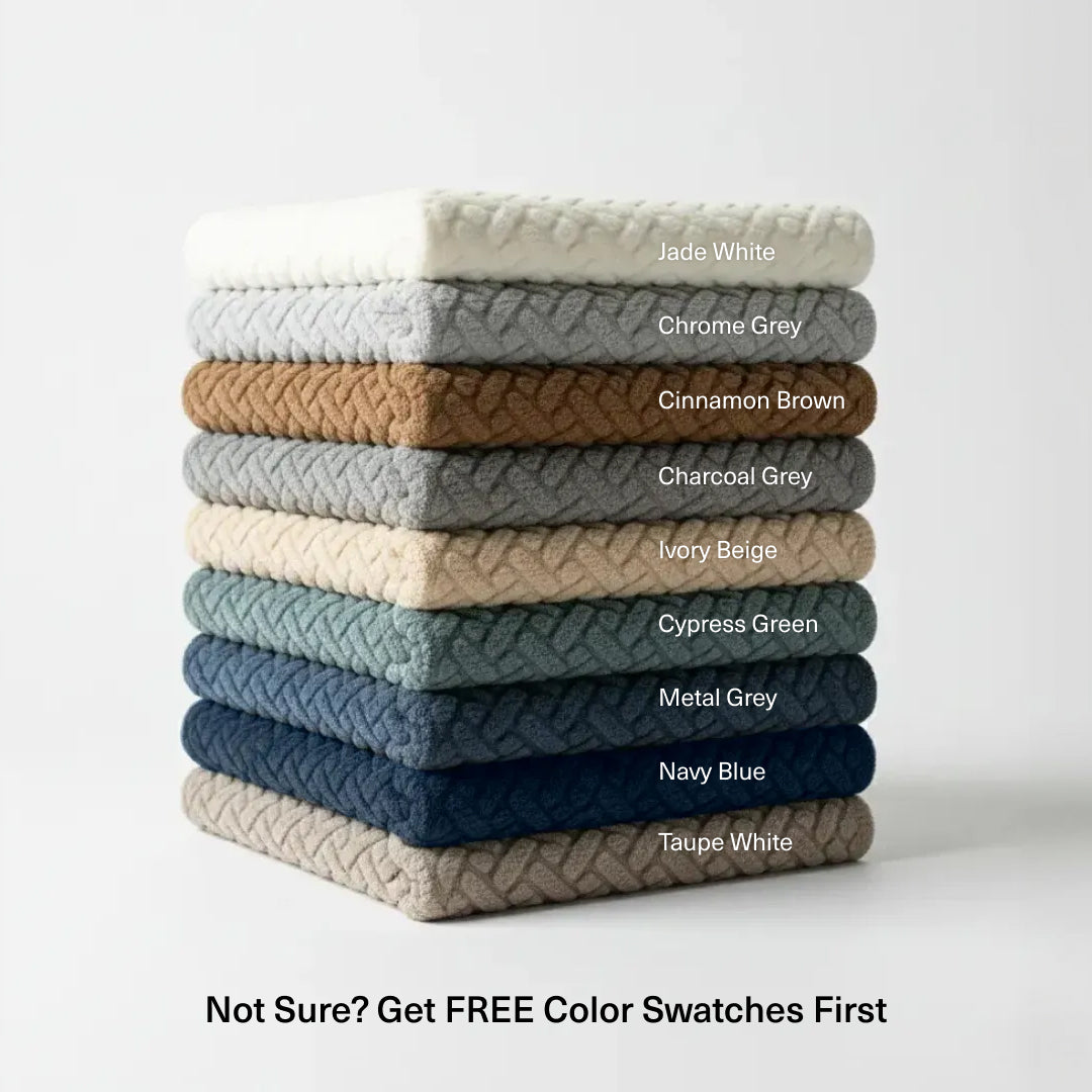 Folded Magic Sofa Cover Classic fabric swatches in nine colors, from Jade White to Taupe White
