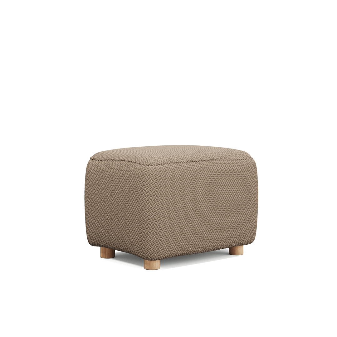 Magic Ottoman Cover Classic in Camel Brown, size S, on an ottoman, white background