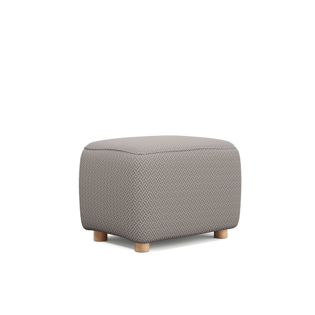 Magic Ottoman Cover Classic in Taupe White, size S, on an ottoman, white background