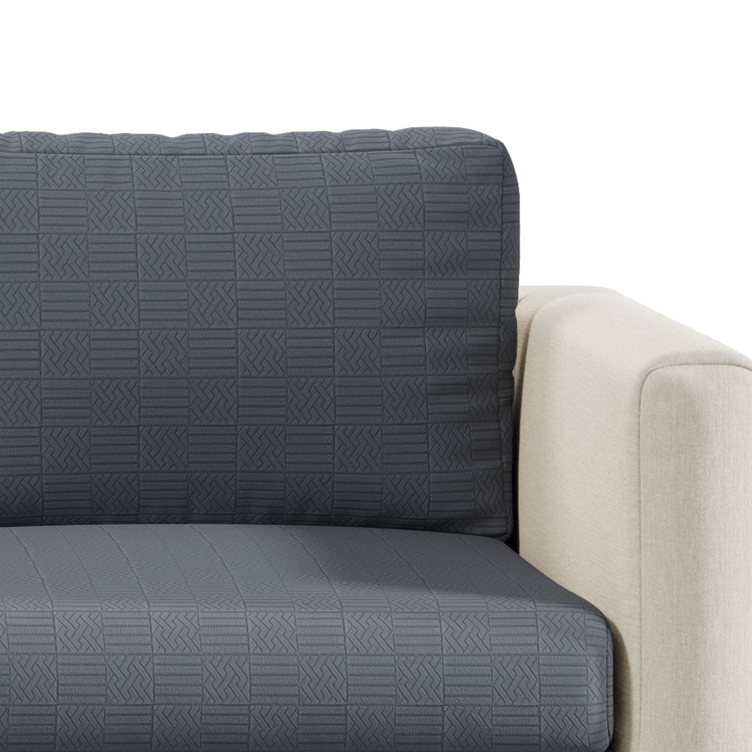 Close-up of Checkered pattern Magic Sofa Cover fabric in Charcoal Grey