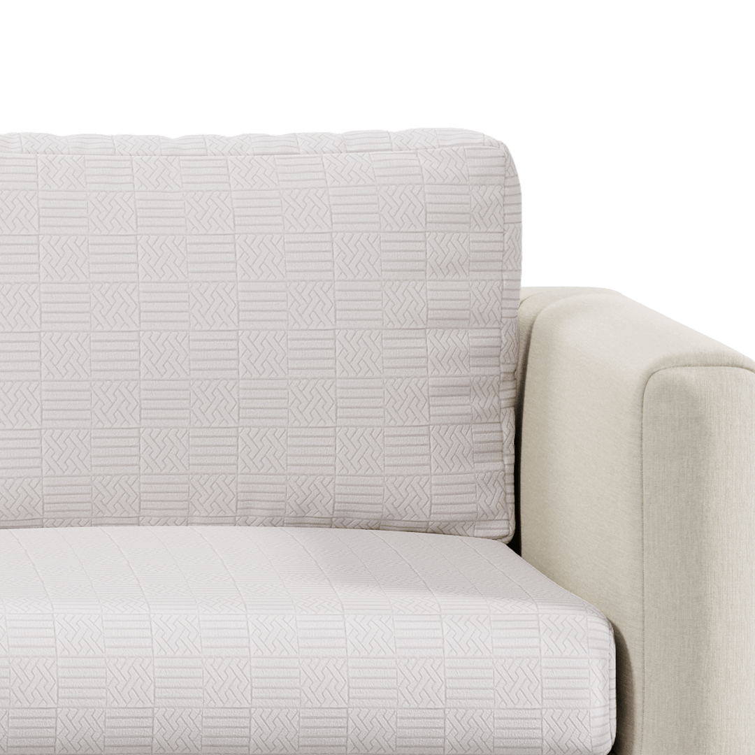 Close-up of Checkered pattern Magic Sofa Cover fabric in Ivory Beige