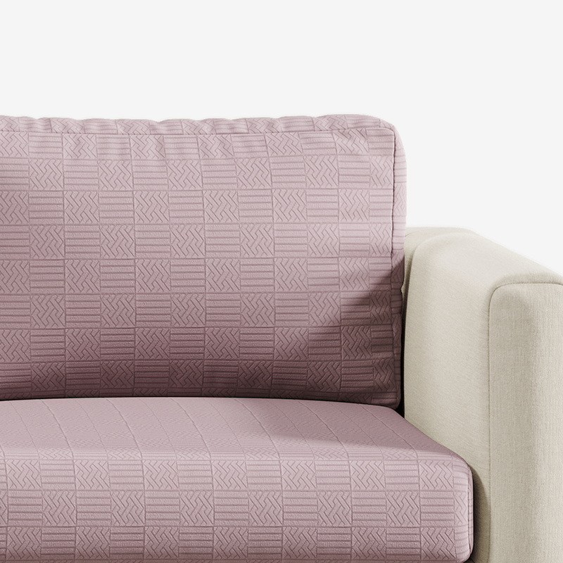 Close-up of Checkered pattern Magic Sofa Cover fabric in Lavender Pink