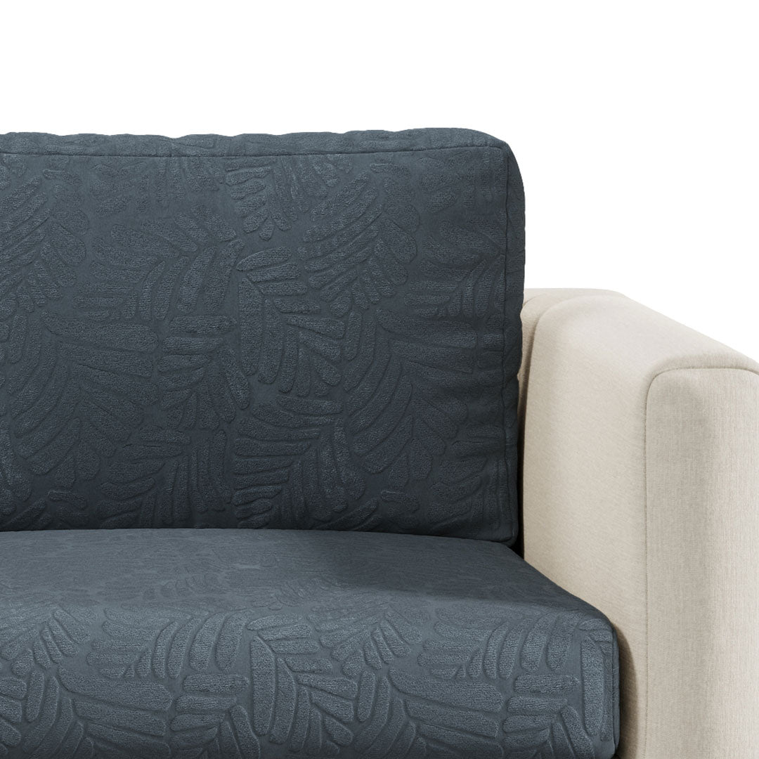 Close-up of Leaf pattern Magic Sofa Cover fabric in Charcoal Grey