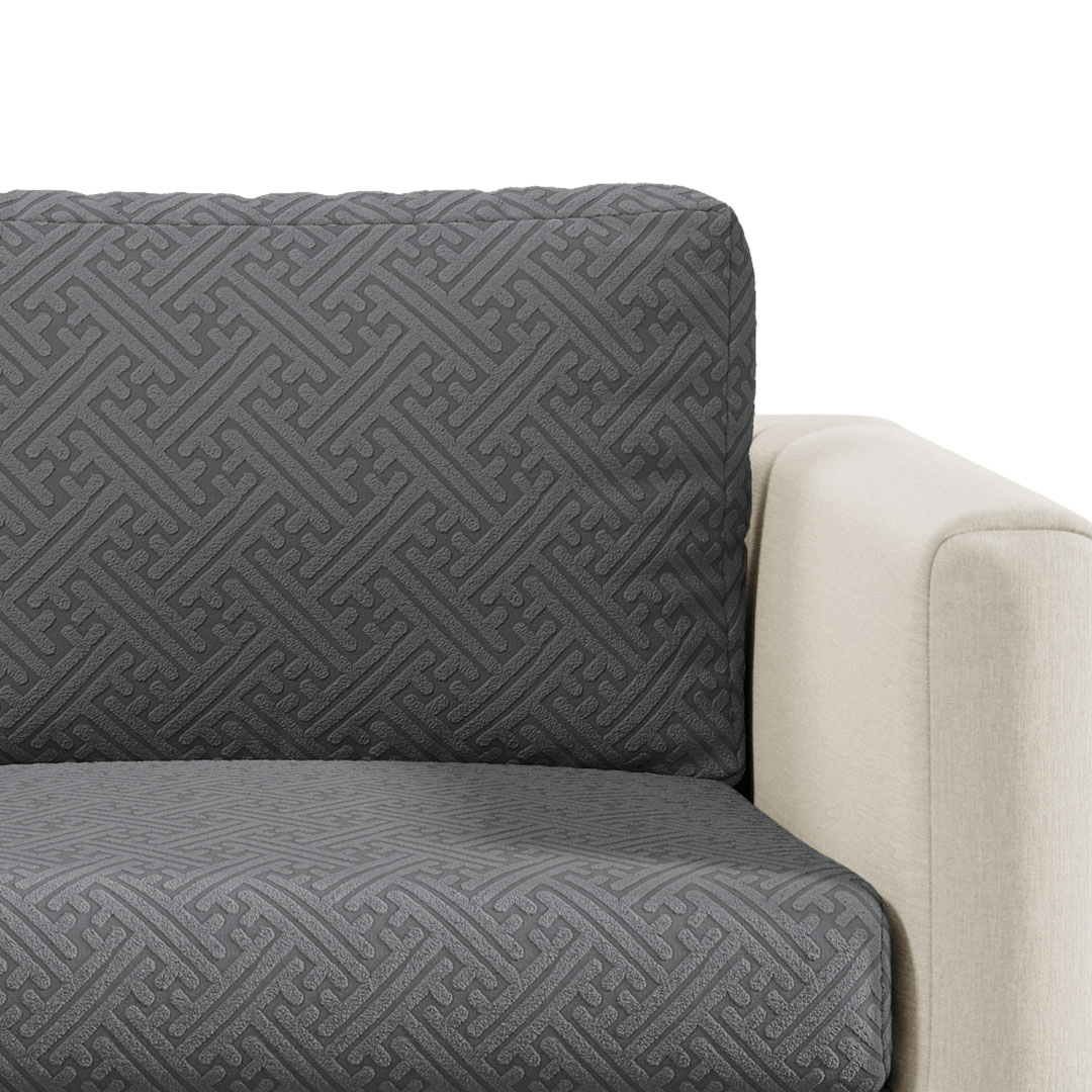 Close-up of Maze pattern Magic Sofa Cover fabric in Charcoal Grey