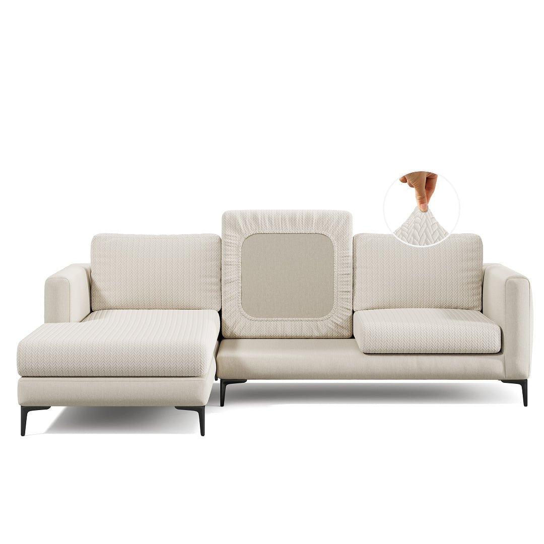 Wheat pattern Magic Sofa Cover in Ivory Beige on a sectional sofa, white background
