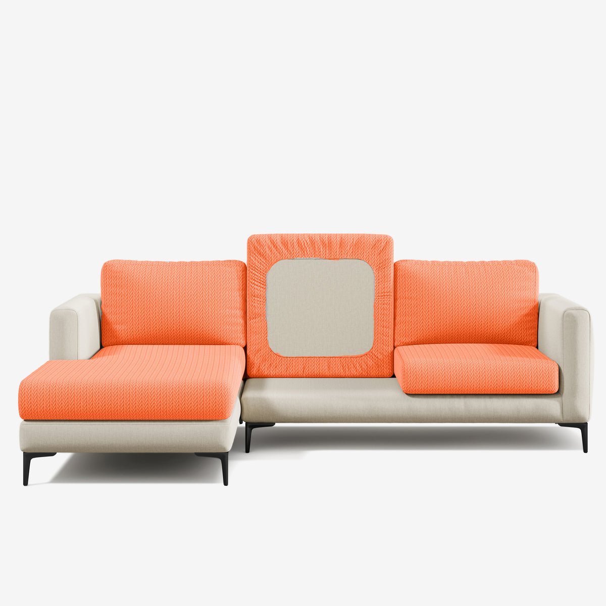 Wheat pattern Magic Sofa Cover in Orange on a sectional sofa, white background
