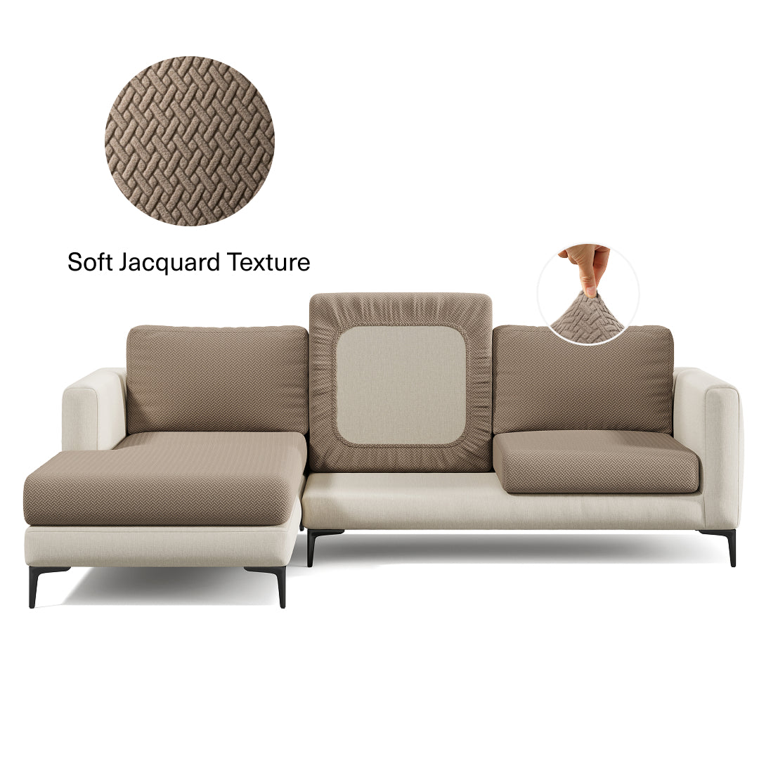 Magic Sofa Cover Classic in Camel Brown on a sectional sofa