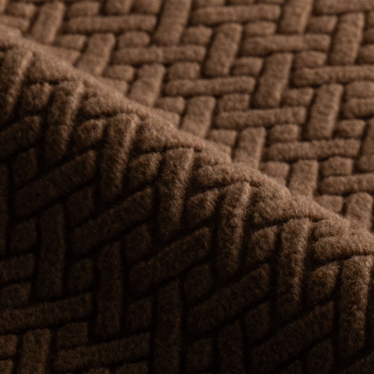 Close-up of draped Magic Sofa Swatch fabric in Classic pattern, Cinnamon Brown