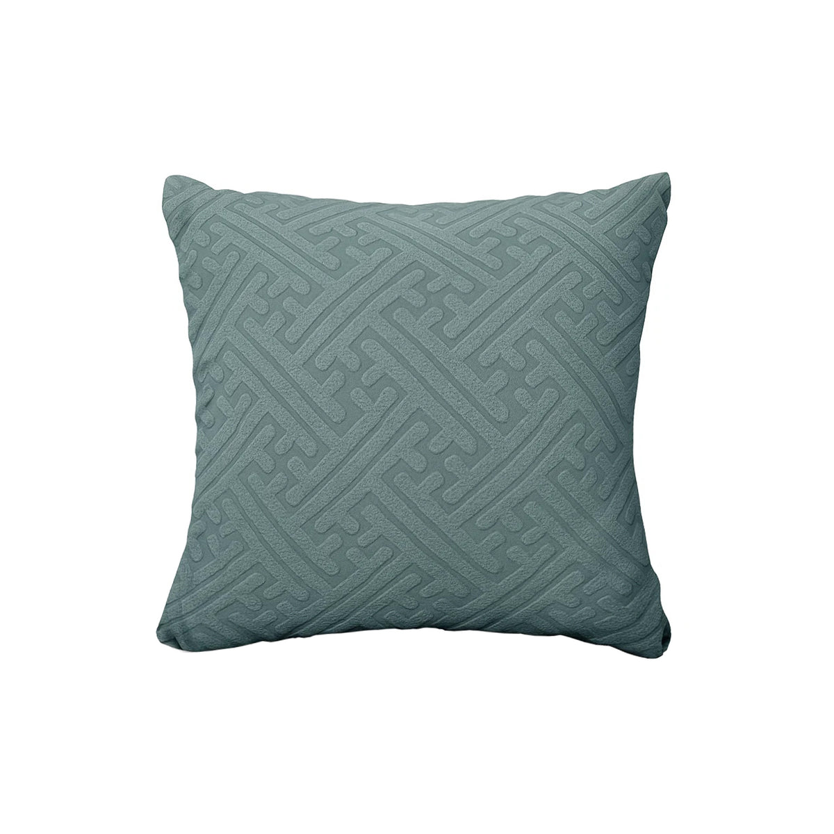 Maze pillow cover in Cypress Green on a white background