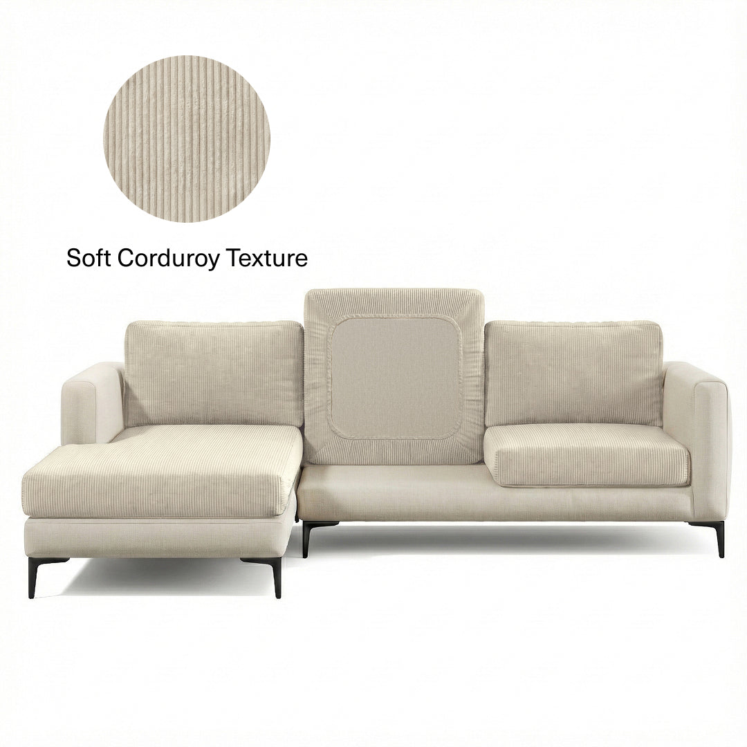 Miracle Sofa Cover Corduroy in Cream on a sectional sofa