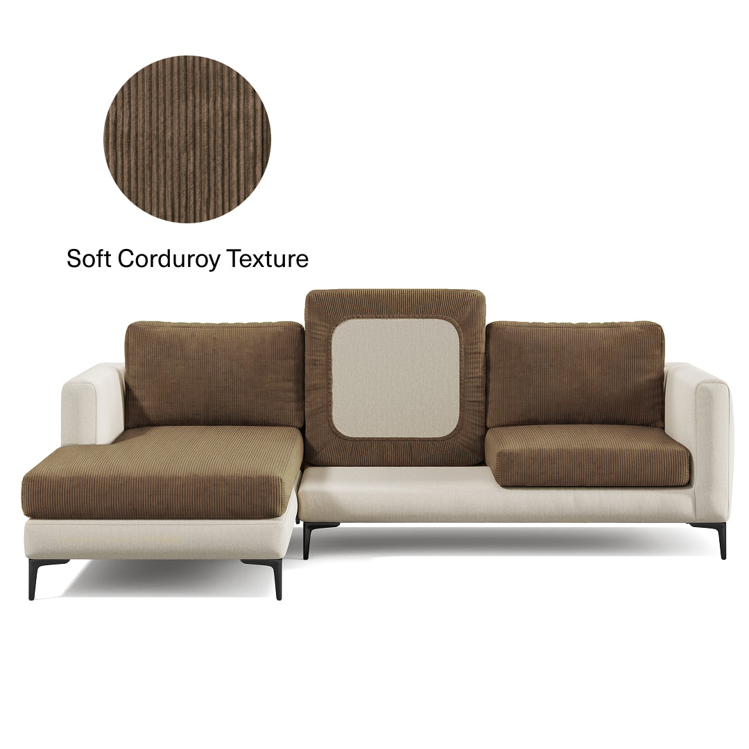Miracle Sofa Cover Corduroy in Latte on a sectional sofa