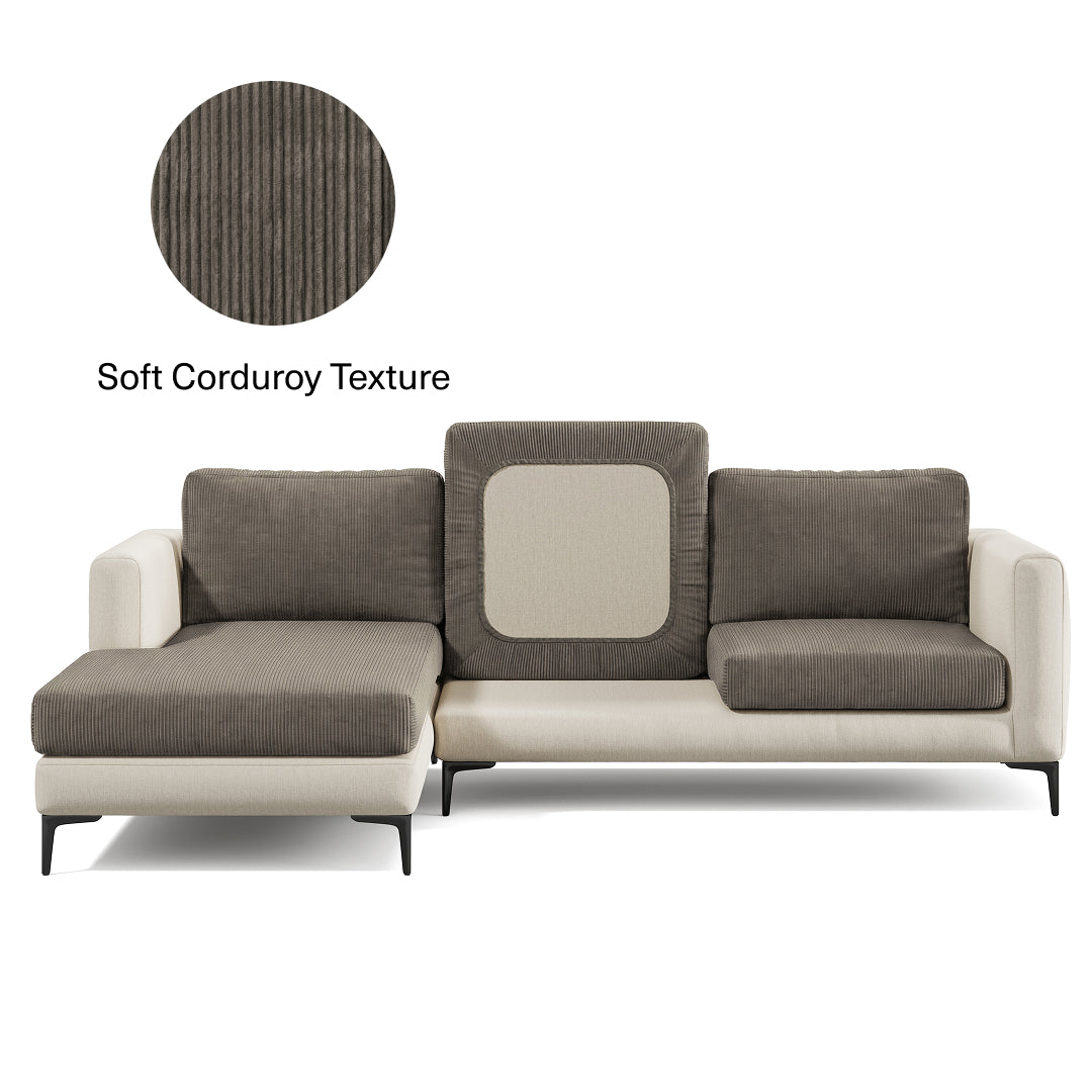 Miracle Sofa Cover Corduroy in Sage on a sectional sofa