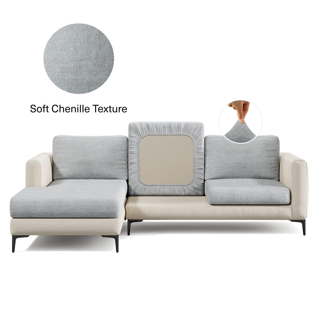 Miracle Sofa Cover Plush in Earl Grey on a sectional sofa
