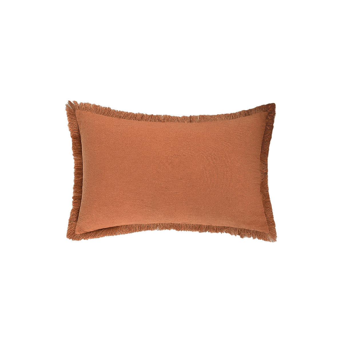 Fringe 12x20 lumbar pillow cover in Rust on a white background
