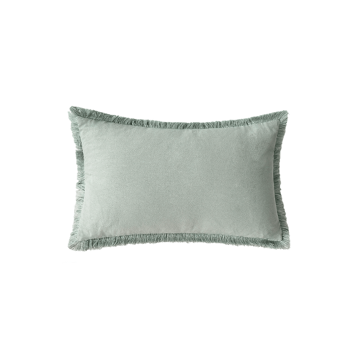 Fringe 12x20 lumbar pillow cover in Sage on a white background