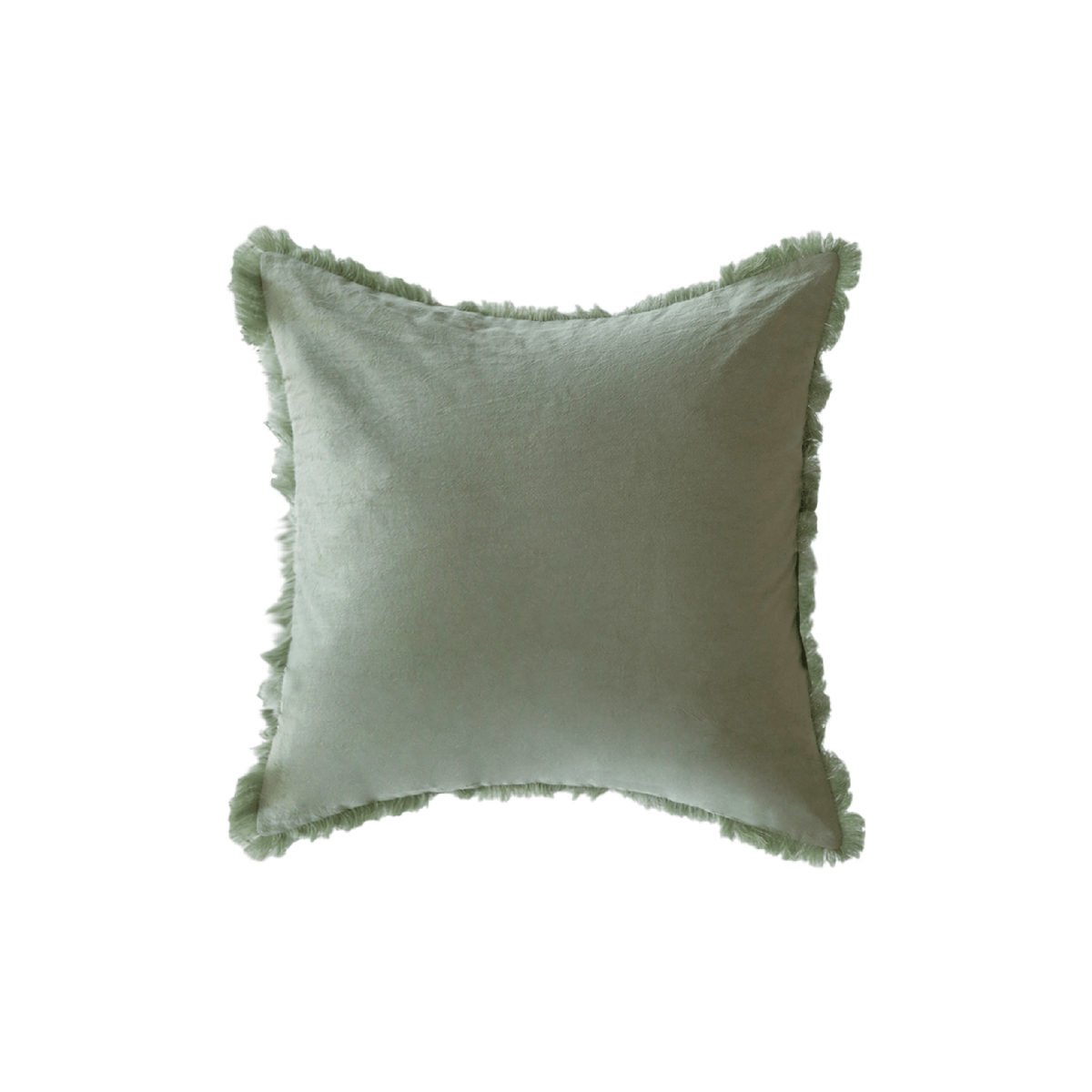 Square Fringe pillow cover in Sage on a white background