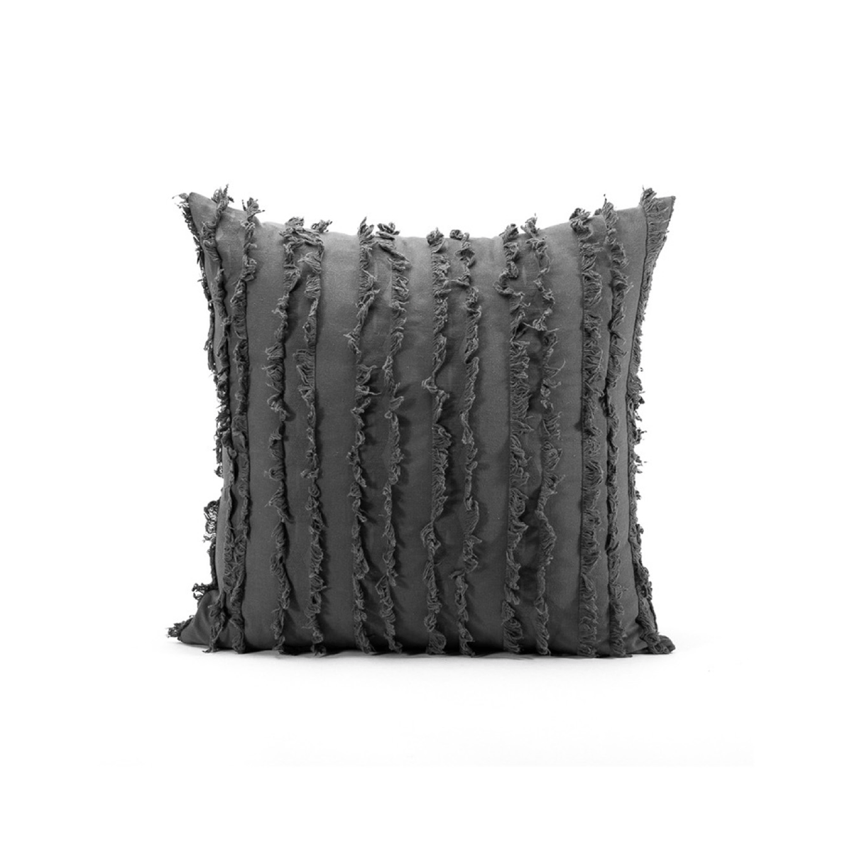 Reeve pillow cover in Ash with fringe stripes on a white background