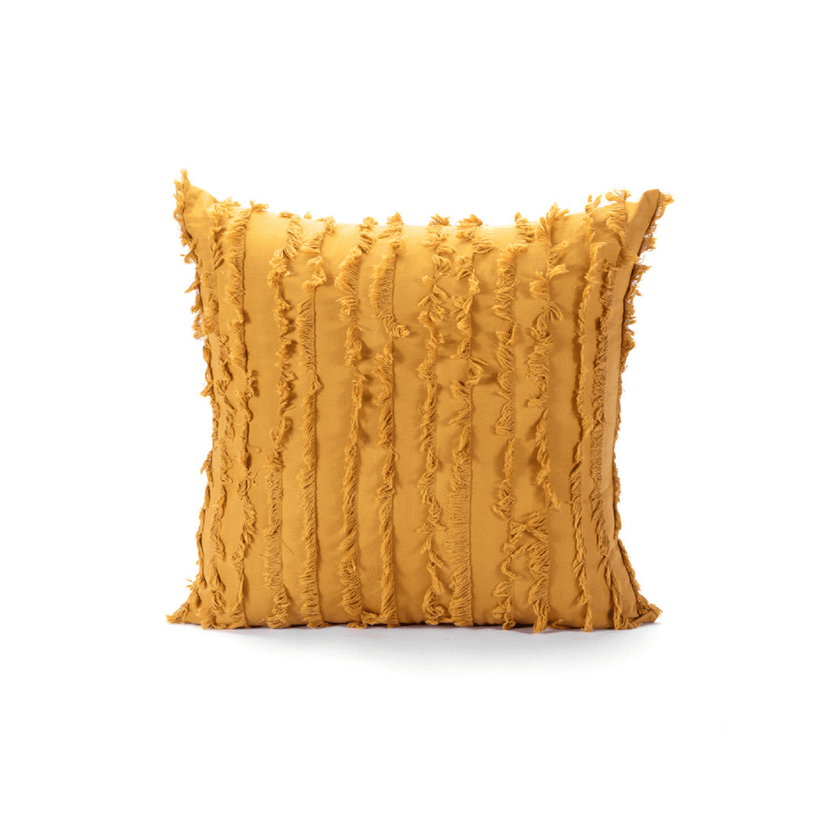 Reeve pillow cover in Mustard with fringe stripes on a white background