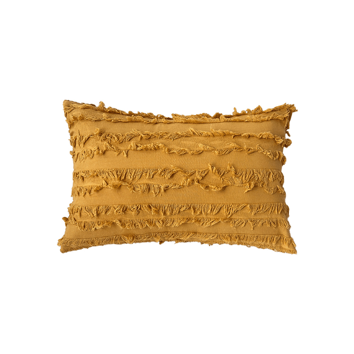 Reeve 12x20 lumbar pillow cover in Mustard with fringe stripes on a white background